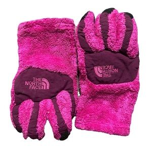 Girls The North Face Pink Faux Fur Gloves Size Medium